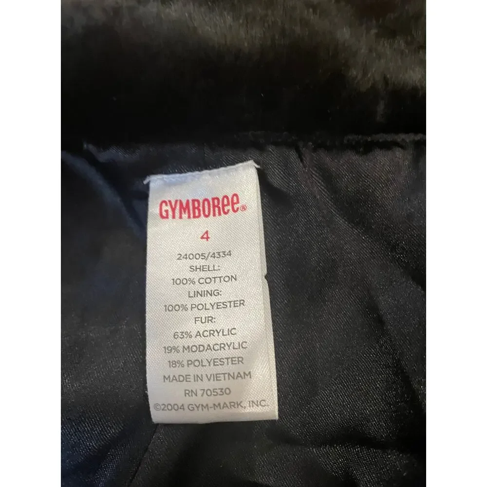 Velvet Embroidered Girls‎ Dress Coat with Faux Fur Trim & buttons, black, size 4